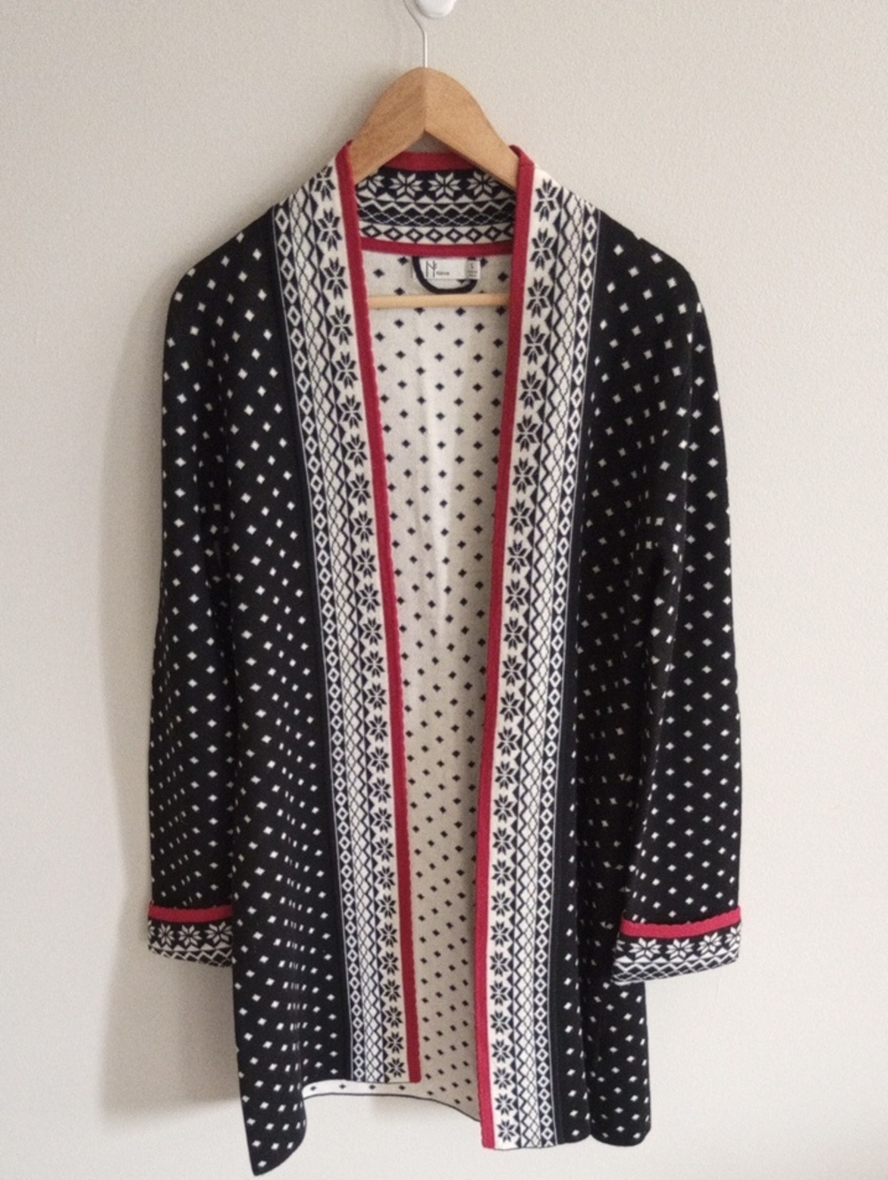 Neve 100% Wool Nordic Long Line Cardigan Open Front Size Small